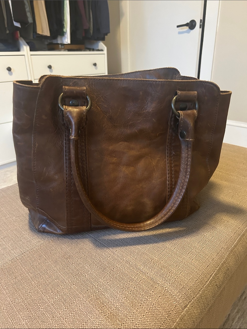 Frye Chestnut Brown Leather Tote with Double Handles